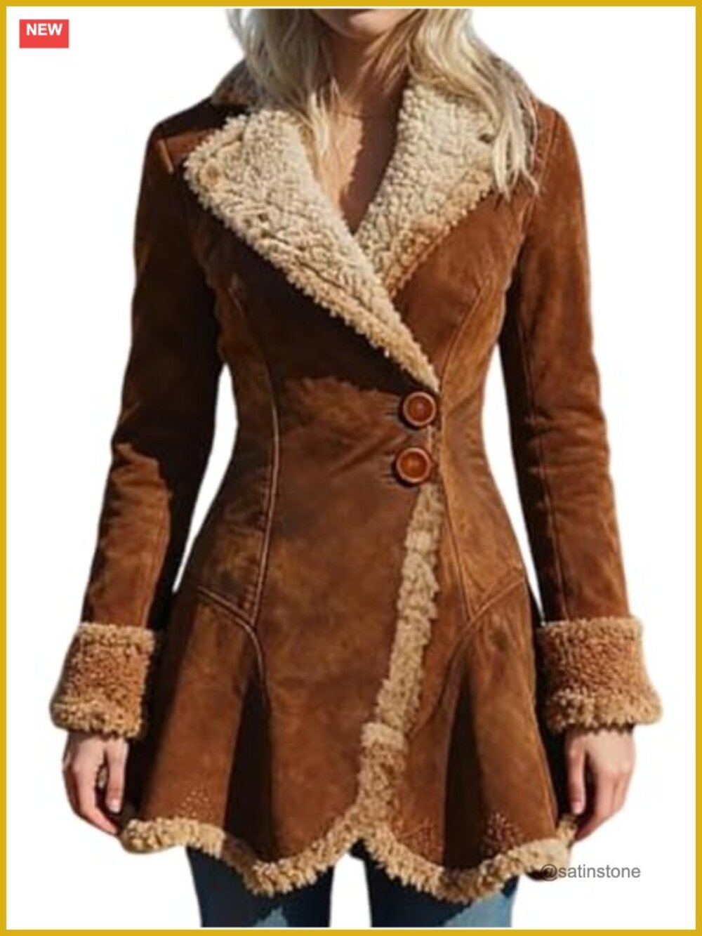 Faux Leather Sherpa Lined Suede Jacket Slim-Fit Winter Coat